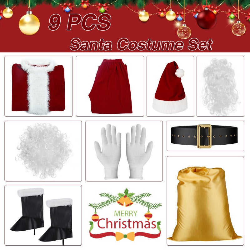 PrettyQueen Santa Suit Santa Claus Costume for Men Adults Deluxe Velvet Christmas Costume with Beard - Image 3